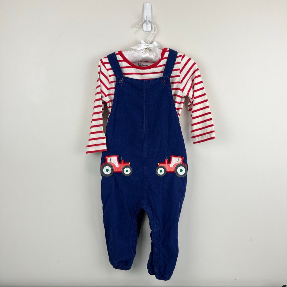 Mini Boden Cord Dungaree Set Starboard Blue Tractors 12-18 Months